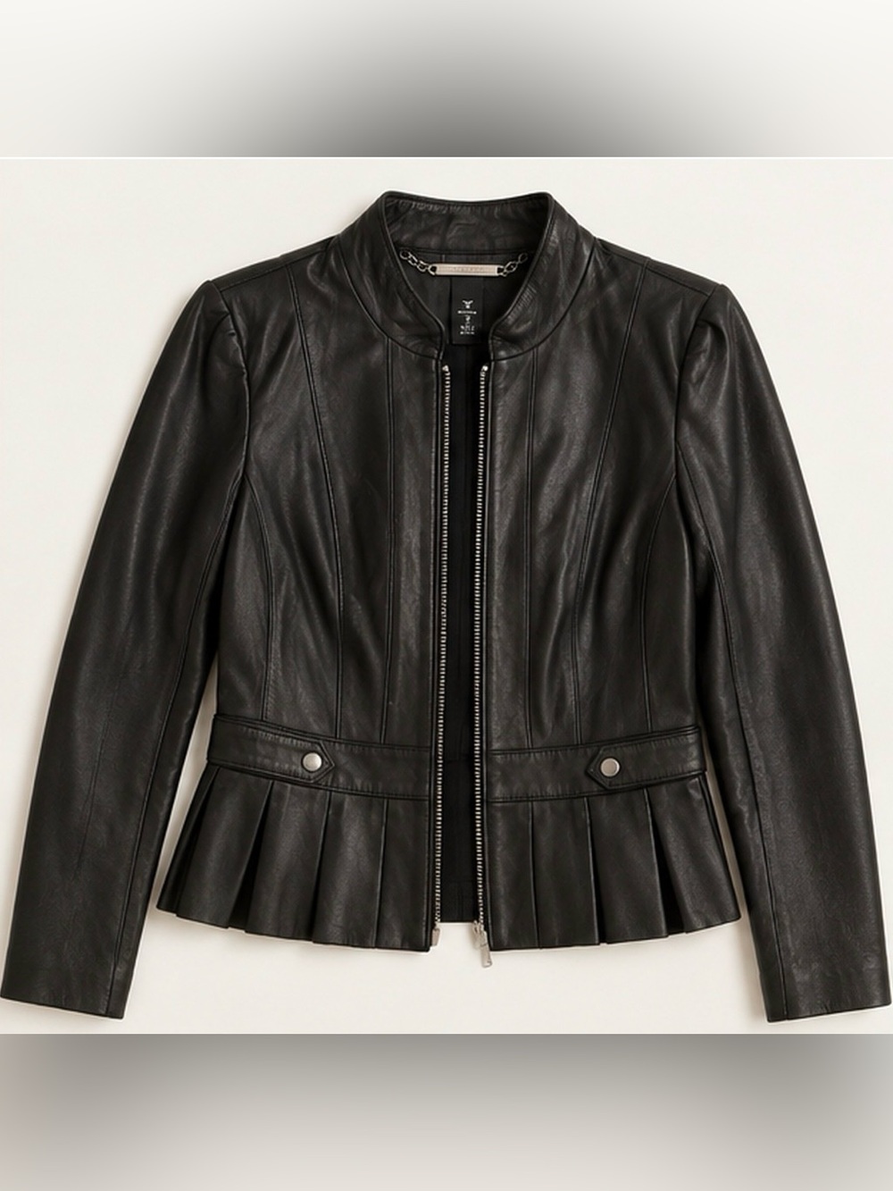 White House Black Market Genuine Leather Peplum Jacket Black XS